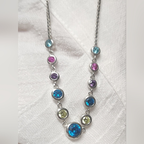 STERLING SILVER MULTI COLORED NECKLACE - Picture 1 of 9